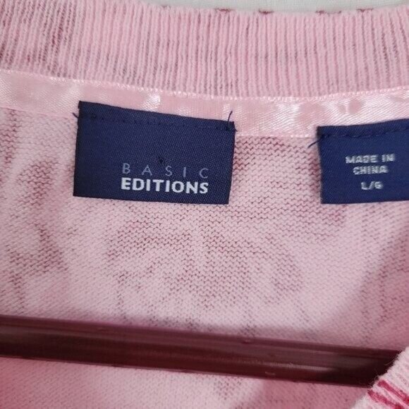 Basic Editions floral Button front lightweight sweater Pink Red Large NICE EUC - Picture 7 of 7